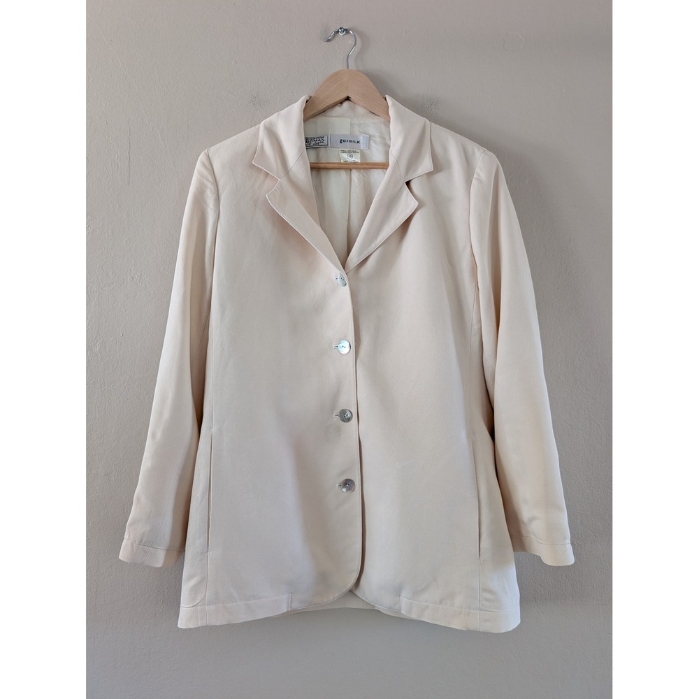 Go Silk Bergdorf Goodman Womens Cream Silk Blazer 10 Corporate Luxury FLAW READ